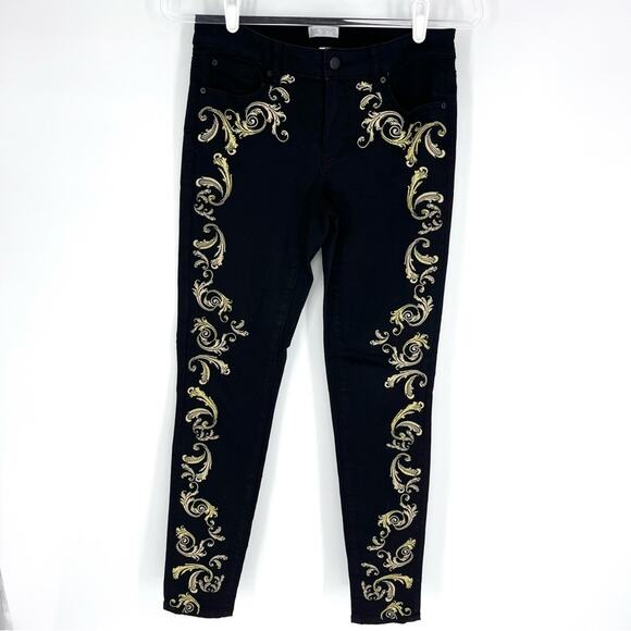 Bisou Bisou Michele Bohbot Womens Skinny Jeans Black with Gold Embroidery Size 4 - Picture 1 of 8